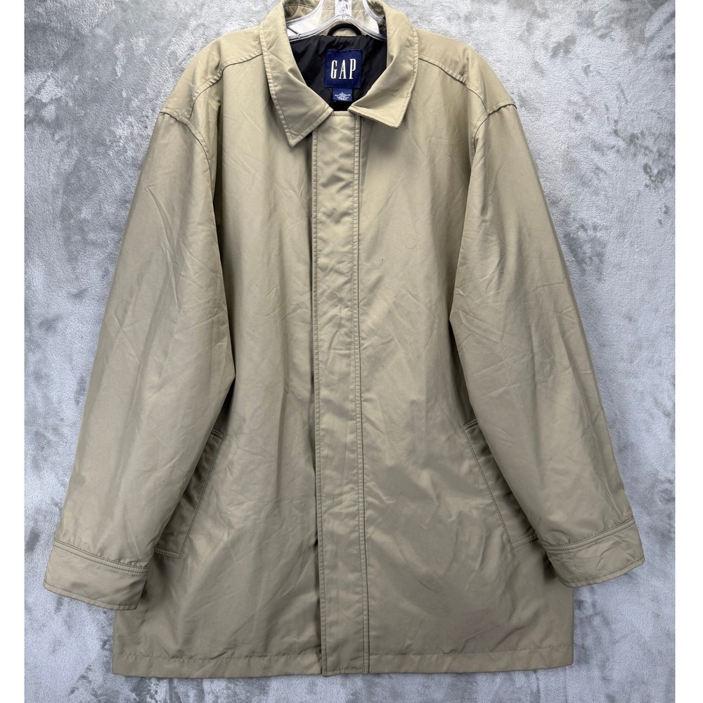 Gap Mens Tan Polyester Mac Coat Vintage Zip Front Car Jacket Beige Large RN54023